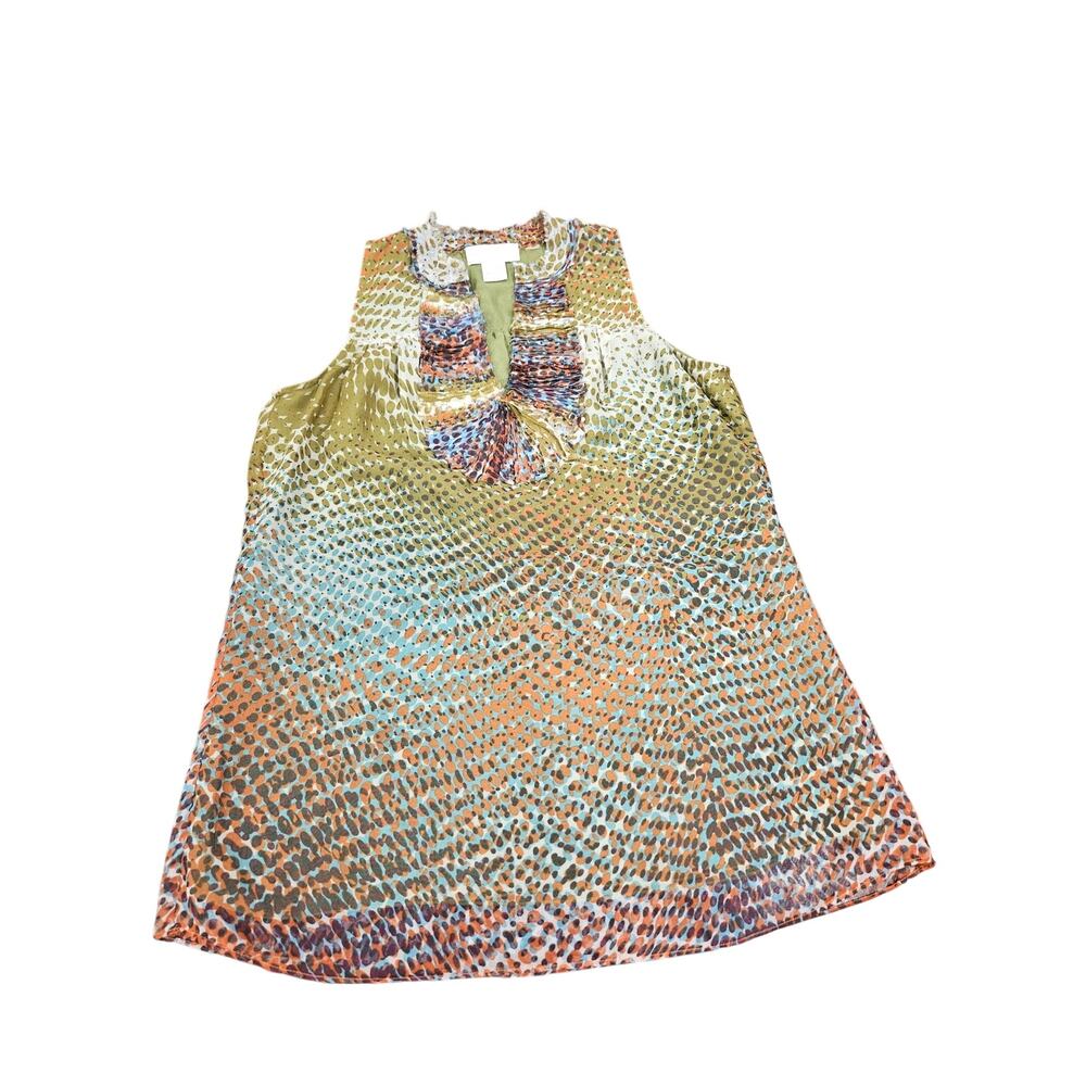 Soft Surroundings Ruffle Neck Tank Top Abstract Print Lined Women’s M